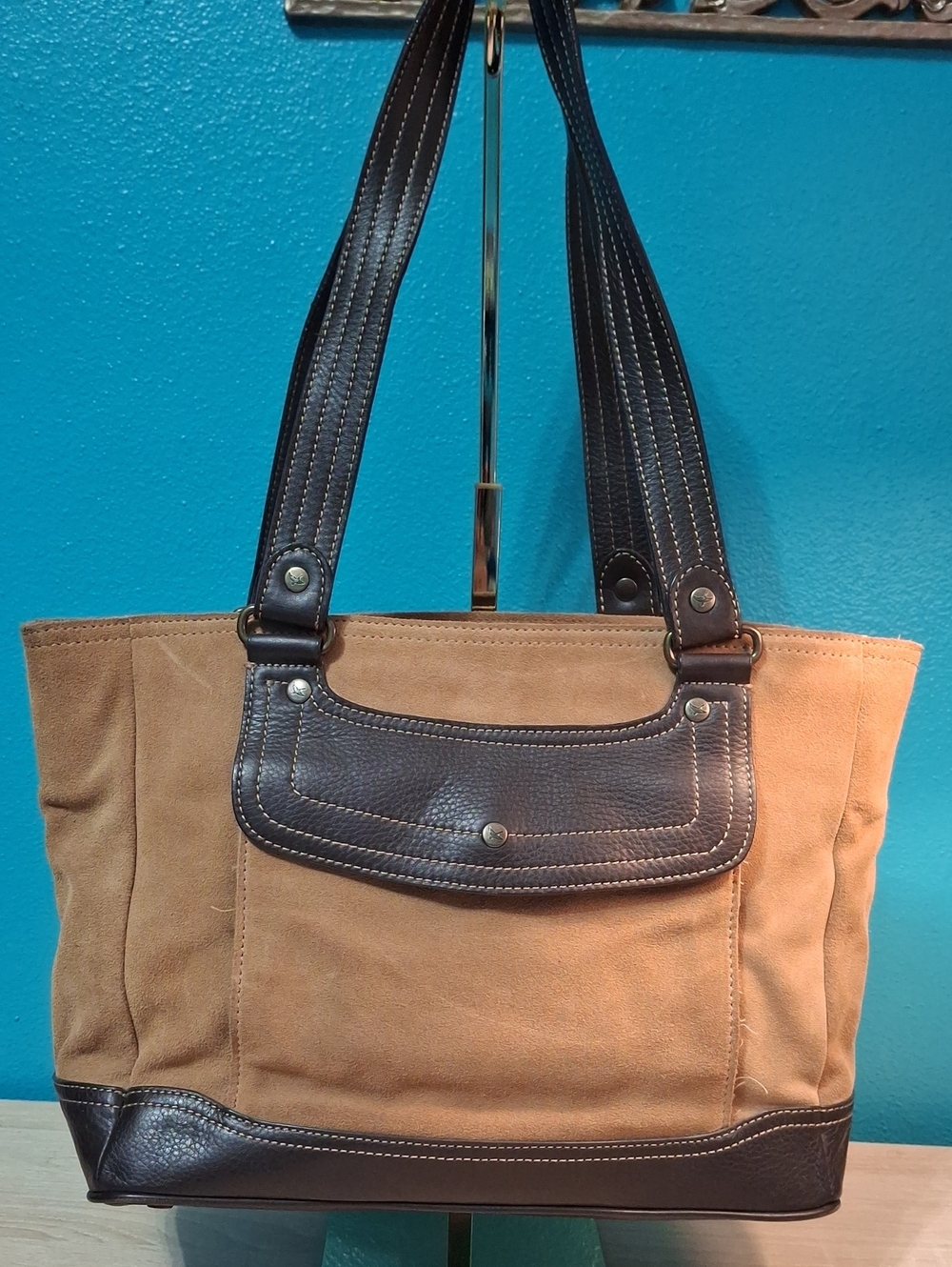 Eddie Bauer Tan Suede Tote with Dark Brown Leather Trim Vintage Nwt